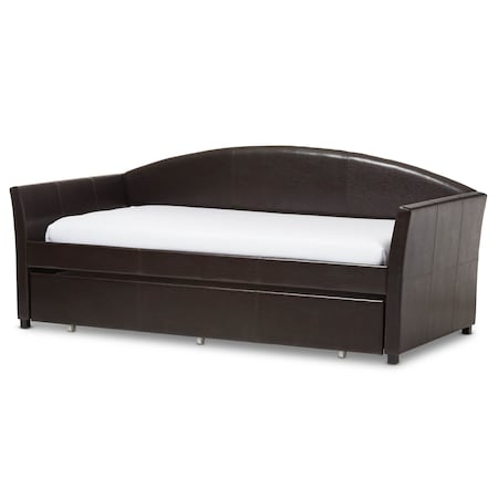 Baxton Studio London Brown Arched Back Sofa Twin Daybed with Roll-Out Trundle Bed 125-6928